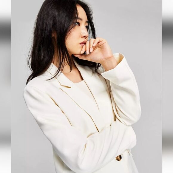 AND NOW THIS Women's Cream Notch-Collar Long-Sleeve Oversized Blazer NWT… - Picture 1 of 6